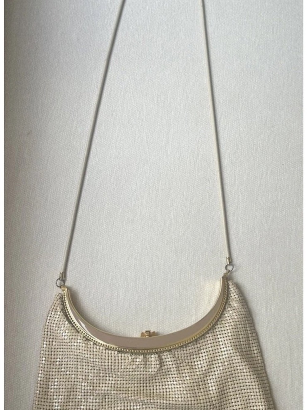 Glomesh Vintage 1980's Bag Cream Pink Accent W/ Original Shoulder Snake Chain